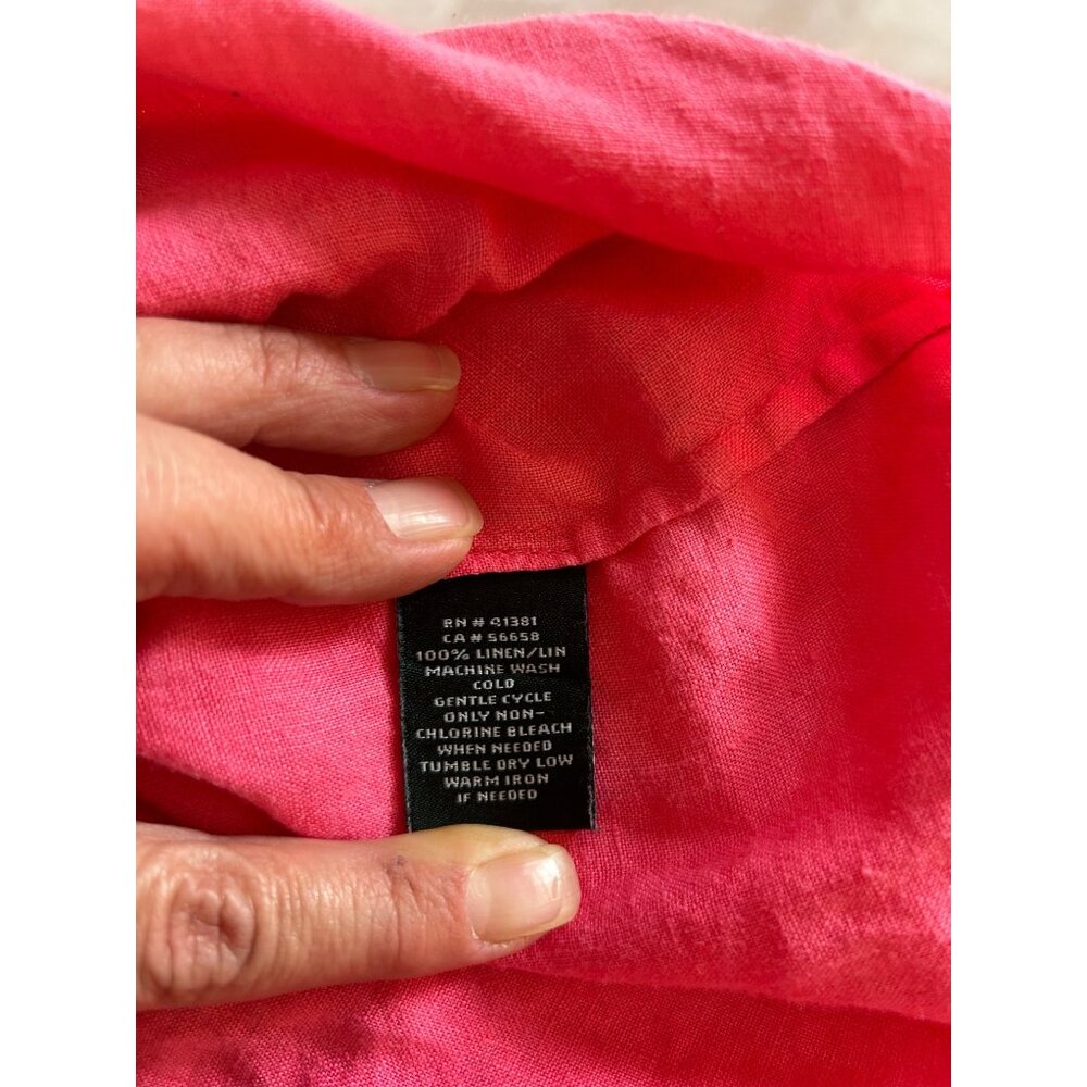 Ralph Lauren Linen Top Sz Large Women's Button-Down Lagenlook Barbie Pink Casual - Picture 3 of 5